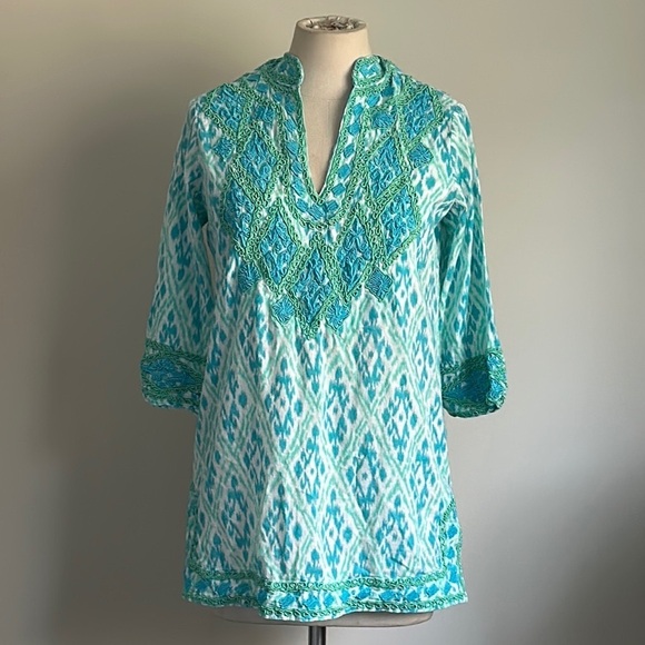 Gretchen Scott Relaxed Cotton Embroidered Tunic with Mandarin Collar sz S - Picture 3 of 6